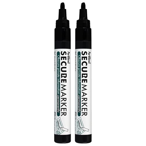 Artline 2 Stück Secure Marker (schwarz) zum dauerhaften Redaktieren privater Informationen, Permanentmarker, Kaschieren und Schützen vertraulicher Informationen, 4 mm Keilspitze von Artline