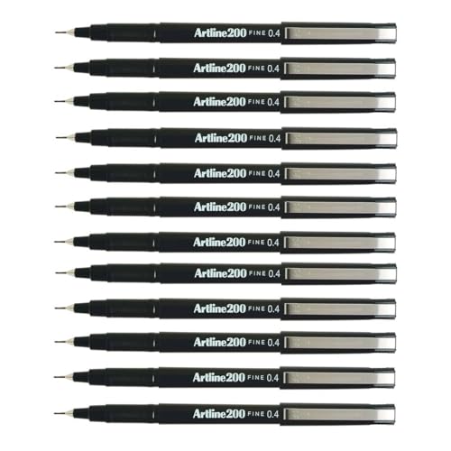 Artline 200 Fineliner mit Tinte auf Wasserbasis 0,4 mm Schreibspitze 0,4 mm Strichbreite 12er Pack schwarz von Artline