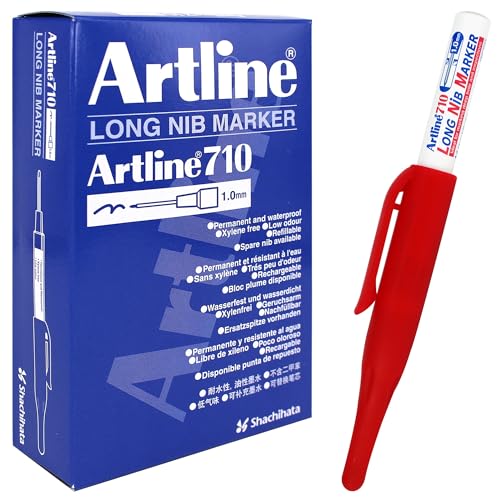 Artline Marker mit langer Spitze, Profi-Serie, zum Markieren tiefer Löcher, permanente Tinte, EKPR-LNM, 1 mm Rundspitze, 12 Stück, arker (rot) von Artline