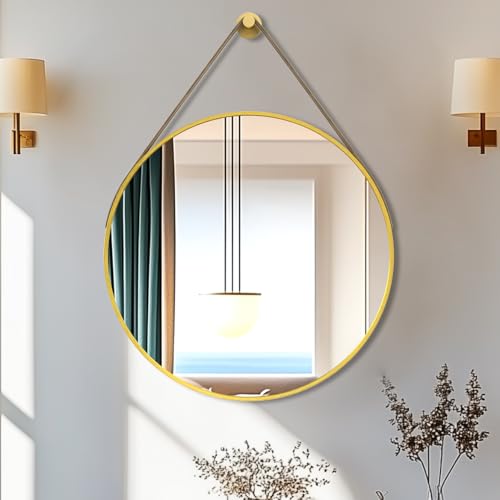 Artloge Rund Spiegel mit Lederband: Wandspiegel Rund 60 cm, Moderner Spiegel mit Gold Metallrahmen und Ultraschmaller Aluminiumlegierung für Badezimmer, Wohnzimmer, Schlafzimmer, Eingang Artloge Rund Spiegel mit Lederband: Wandspiegel Rund 60 cm, Moderner Spiegel mit Gold Metallrahmen und Ultraschmaller Aluminiumlegierung für Badezimmer, Wohnzimmer, Schlafzimmer, Eingang von Artloge