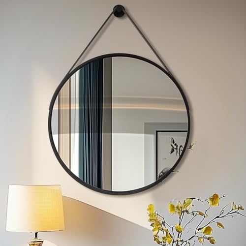 Artloge Rund Spiegel mit Lederband: Wandspiegel Rund 60 cm, Moderner Spiegel mit Schwarzem Metallrahmen und Ultraschmaller Aluminiumlegierung für Badezimmer, Wohnzimmer, Schlafzimmer, Eingang Artloge Rund Spiegel mit Lederband: Wandspiegel Rund 60 cm, Moderner Spiegel mit Schwarzem Metallrahmen und Ultraschmaller Aluminiumlegierung für Badezimmer, Wohnzimmer, Schlafzimmer, Eingang von Artloge