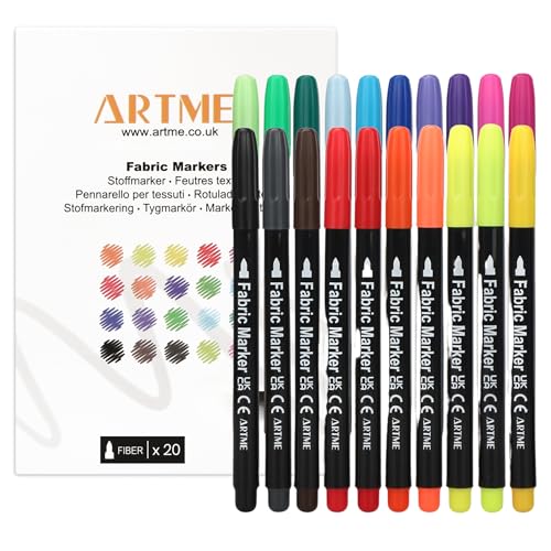 Artme Textilstifte 20 Farben Stoffmarker, Stoffstifte Permanenttinte zum Zeichnen auf Baumwolle, T-Shirts, Taschen, leuchtend, lichtbeständig Artme Textilstifte 20 Farben Stoffmarker, Stoffstifte Permanenttinte zum Zeichnen auf Baumwolle, T-Shirts, Taschen, leuchtend, lichtbeständig von Artme