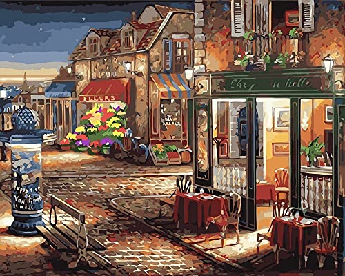 Artnapi Malen nach Zahlen Erwachsene mit Rahmen | DIY Handgemalt | Abend-Café | Kit für Anfänger und Erwachsene | Set inklusive Acrylfarben & Pinsel | 40x50cm Leinwand | Ideal als Geschenk von Artnapi