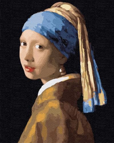 Artnapi Malen nach Zahlen Erwachsene mit Rahmen | DIY Handgemalt | Jan Vermeer Mädchen mit Perlenohorring | Kit für Anfänger und Erwachsene | Set inklusive Acrylfarben & Pinsel | 40x50cm Leinwand von Artnapi