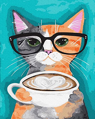 Artnapi Malen nach Zahlen Erwachsene mit Rahmen | DIY Handgemalt | Katze und Latte | Kit für Anfänger und Erwachsene | Set inklusive Acrylfarben & Pinsel | 40x50cm Leinwand | Ideal als Geschenk von Artnapi