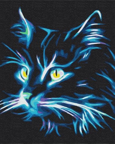 Artnapi Malen nach Zahlen Erwachsene mit Rahmen | DIY Handgemalt | Tiere - Neon-Katze | Kit für Anfänger und Erwachsene | Set inklusive Acrylfarben & Pinsel | 40x50cm Leinwand | Ideal als Geschenk von Artnapi