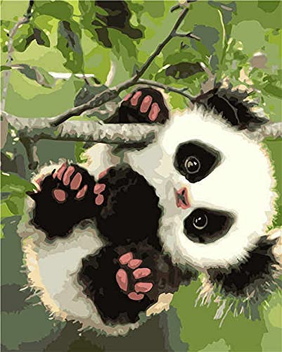 Artnapi Malen nach Zahlen Erwachsene mit Rahmen | DIY Handgemalt | Tiere - Panda auf Ast | Kit für Anfänger und Erwachsene | Set inklusive Acrylfarben & Pinsel | 40x50cm Leinwand | Ideal als Geschenk von Artnapi