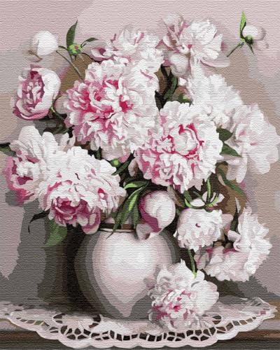 Artnapi Malen nach Zahlen Erwachsene mit Rahmen | DIY Handgemalt | Blumen - Pfingstrosen Blumen | Kit für Anfänger und Erwachsene | Set inklusive Acrylfarben & Pinsel | 40x50cm Leinwand von Artnapi