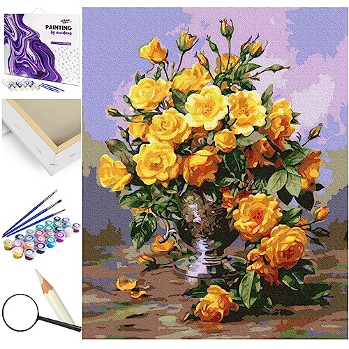 ARTNAPI Malen Nach Zahlen Erwachsene Kinder Kits MIT RAHMEN 40 * 50 cm (Schöne gelbe Rosen) - DIY Ölgemälde auf Leinwand Geschenk - Sehr Lustig und Entspannend, Anti-Stress, Malen lernen von Artnapi