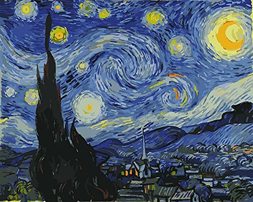 Artnapi Malen nach Zahlen Erwachsene mit Rahmen | DIY Handgemalt | Van Gogh Sternennacht | Kit für Anfänger und Erwachsene | Set inklusive Acrylfarben & Pinsel | 40x50cm Leinwand | Ideal als Geschenk von Artnapi