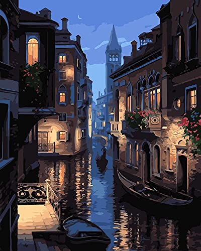 Artnapi Malen nach Zahlen Erwachsene mit Rahmen | DIY Handgemalt | Venedig bei Nacht | Kit für Anfänger und Erwachsene | Set inklusive Acrylfarben & Pinsel | 40x50cm Leinwand | Ideal als Geschenk von Artnapi