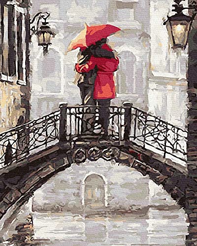 Artnapi Malen nach Zahlen Erwachsene mit Rahmen | DIY Handgemalt | Liebespaar auf Brücke | Kit für Anfänger und Erwachsene | Set inklusive Acrylfarben & Pinsel | 40x50cm Leinwand | Ideal als Geschenk von Artnapi