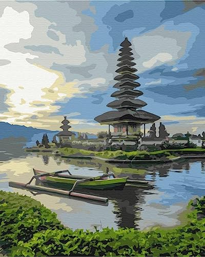 ARTNAPI Malen nach Zahlen Erwachsene mit Rahmen | DIY Handgemalt | Oolong-Dan-Tempel Bali | Kit für Anfänger und Erwachsene | Set inklusive Acrylfarben & Pinsel | 40x50cm Leinwand | Ideal als Geschenk von Artnapi