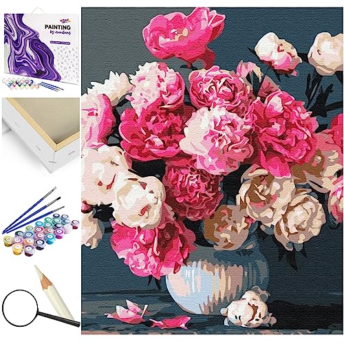 Artnapi Malen nach Zahlen Erwachsene mit Rahmen | DIY Handgemalt | Blumen - Blumenstrauß aus rosa Freuden | Kit für Anfänger und Erwachsene | Set inklusive Acrylfarben & Pinsel | 40x50cm Leinwand von Artnapi