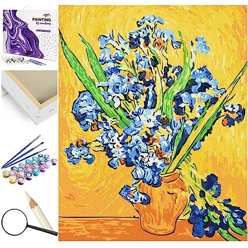 Artnapi Malen nach Zahlen Erwachsene mit Rahmen | DIY Handgemalt | Blumen - Vincent van Gogh Schwertlilien | Kit für Anfänger und Erwachsene | Set inklusive Acrylfarben & Pinsel | 40x50cm Leinwand von Artnapi