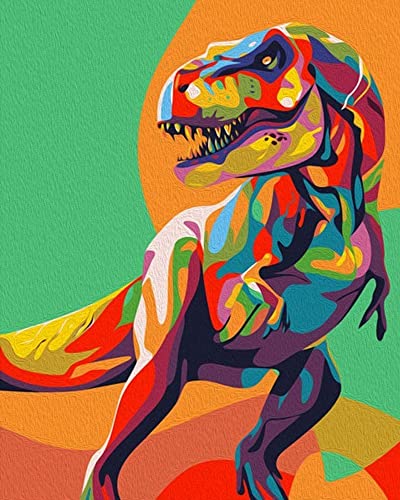 Artnapi Malen nach Zahlen Erwachsene mit Rahmen | DIY Handgemalt | Farbiger T-Rex Dinosaurier | Kit für Anfänger und Erwachsene | Set inklusive Acrylfarben & Pinsel | 40x50cm Leinwand | Geschenke von Artnapi