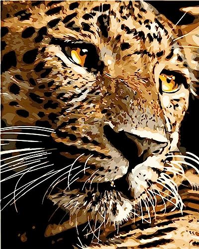 Artnapi Malen nach Zahlen Erwachsene mit Rahmen | DIY Handgemalt | Tiere - Leopard | Kit für Anfänger und Erwachsene | Set inklusive Acrylfarben & Pinsel | 40x50cm Leinwand | Ideal als Geschenk von Artnapi