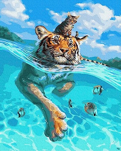 Artnapi Malen nach Zahlen Erwachsene mit Rahmen | DIY Handgemalt | Tiger im Wasser | Kit für Anfänger und Erwachsene | Set inklusive Acrylfarben & Pinsel | 40x50cm Leinwand | Ideal als Geschenk Artnapi Malen nach Zahlen Erwachsene mit Rahmen | DIY Handgemalt | Tiger im Wasser | Kit für Anfänger und Erwachsene | Set inklusive Acrylfarben & Pinsel | 40x50cm Leinwand | Ideal als Geschenk von Artnapi