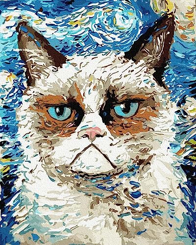 Artnapi Malen nach Zahlen Erwachsene mit Rahmen | DIY Handgemalt | Van Gogh Katze | Kit für Anfänger und Erwachsene | Set inklusive Acrylfarben & Pinsel | 40x50cm Leinwand | Ideal als Geschenk von Artnapi