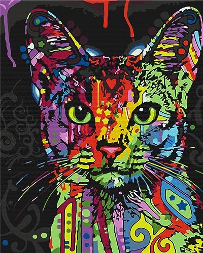 Artnapi Malen nach Zahlen Erwachsene ohne Rahmen | DIY Handgemalt | Katze in Farbe | Kit für Anfänger und Erwachsene | Set inklusive Acrylfarben & Pinsel | 40x50cm Leinwand von Artnapi