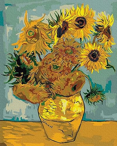 Artnapi Malen nach Zahlen Erwachsene ohne Rahmen | DIY Handgemalt | Sonnenblumen Van Gogh | Kit für Anfänger und Erwachsene | Set inklusive Acrylfarben & Pinsel | 40x50cm Leinwand von Artnapi