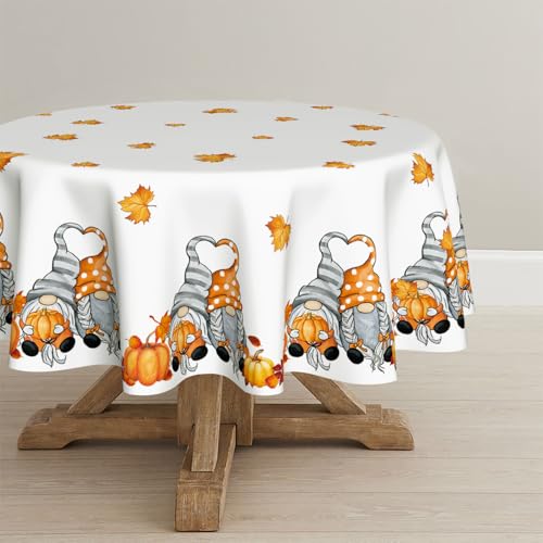 Artoid Mode Ahornblätter Kürbisse Gnom Herbst Tischdecke Rund 140 cm, Saisonnal Fleckschutz Tischwäsche Küche Dekoration Party Dekor von Artoid Mode