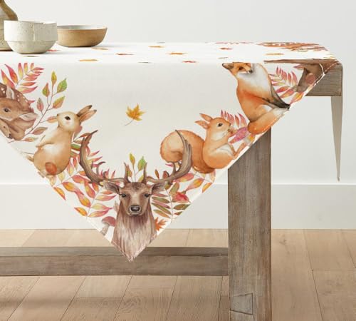 Artoid Mode Bäume Hirsch Deer Vögel Herbst Tischdecke, Saisonnal Tischwäsche Küche Tisch Dekoration Drinnen Urlaub Party Dekor 100x100 cm von Artoid Mode