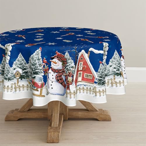 Artoid Mode Blau Haus Schnee Bäume Zaun Schneemann Weihnachten Tischdecke Rund 120 cm, Winter Fleckschutz Tischwäsche Küche Dekoration Party Dekor Artoid Mode Blau Haus Schnee Bäume Zaun Schneemann Weihnachten Tischdecke Rund 120 cm, Winter Fleckschutz Tischwäsche Küche Dekoration Party Dekor von Artoid Mode