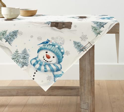 Artoid Mode Blau Schneemann Bäume Weihnachten Tischdecke, Tischwäsche Winter Xmas Küche Tisch Dekoration Drinnen Urlaub Party Dekor 85x85 cm von Artoid Mode