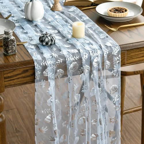 Artoid Mode Blau Silber Gaze Tüll Kürbisse Blätter Herbst Tischläufer 70x300 cm, Küche Tisch Dekoration Drinnen Urlaub Party Dekor Artoid Mode Blau Silber Gaze Tüll Kürbisse Blätter Herbst Tischläufer 70x300 cm, Küche Tisch Dekoration Drinnen Urlaub Party Dekor von Artoid Mode