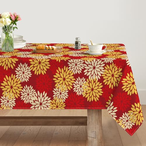 Artoid Mode Blumen Rot Gold Dahlien Herbst Tischdecke 140x110 cm, Saisonnal Fall Fleckschutz Tischwäsche Küche Dekoration Urlaub Party Dekor Artoid Mode Blumen Rot Gold Dahlien Herbst Tischdecke 140x110 cm, Saisonnal Fall Fleckschutz Tischwäsche Küche Dekoration Urlaub Party Dekor von Artoid Mode