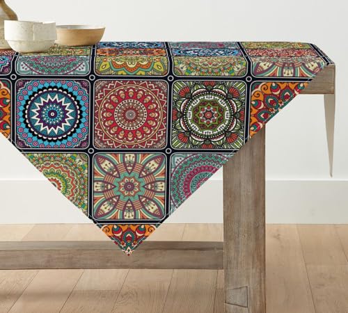 Artoid Mode Boho Vintage Geometrie Marokkanische Bunt Tischdecke, Tischwäsche Küche Tisch Dekoration Drinnen Urlaub Party Dekor 85x85 cm von Artoid Mode