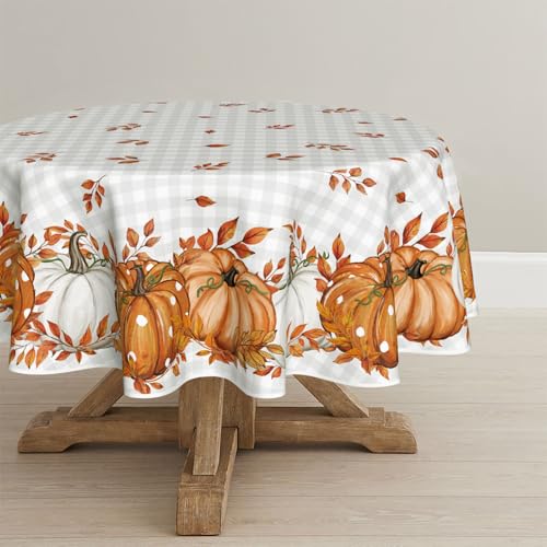 Artoid Mode Büffelkarierte Orange Kürbisse Eukalyptus Herbst Tischdecke Rund 140 cm, Fall Fleckschutz Tischwäsche Küche Dekoration Dekor Artoid Mode Büffelkarierte Orange Kürbisse Eukalyptus Herbst Tischdecke Rund 140 cm, Fall Fleckschutz Tischwäsche Küche Dekoration Dekor von Artoid Mode