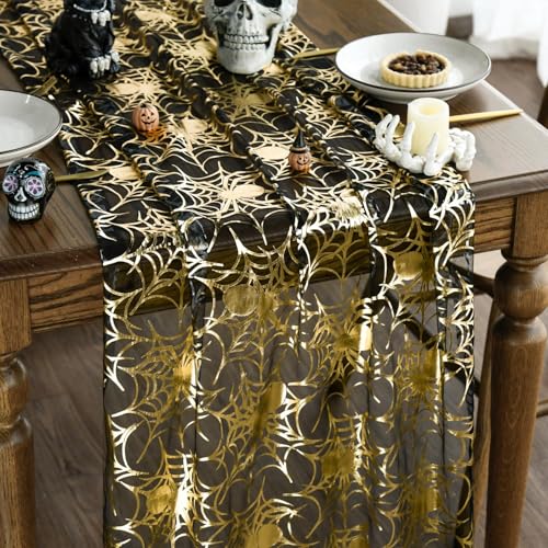 Artoid Mode Gaze Käsetuch Schwarz Gold Spinnennetz Halloween Tischläufer 70x300 cm, Küche Tisch Dekoration Drinnen Urlaub Party Dekor Artoid Mode Gaze Käsetuch Schwarz Gold Spinnennetz Halloween Tischläufer 70x300 cm, Küche Tisch Dekoration Drinnen Urlaub Party Dekor von Artoid Mode
