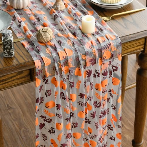 Artoid Mode Gaze Tüll Orange Braun Kürbisse Blätter Herbst 3 Stück Tischläufer 70x300 cm, Küche Tisch Drinnen Urlaub Party Dekor Artoid Mode Gaze Tüll Orange Braun Kürbisse Blätter Herbst 3 Stück Tischläufer 70x300 cm, Küche Tisch Drinnen Urlaub Party Dekor von Artoid Mode