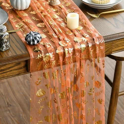 Artoid Mode Gaze Tüll Orange Gold Kürbisse Blätter Herbst Tischläufer 70x300 cm, Küche Tisch Dekoration Drinnen Urlaub Party Dekor Artoid Mode Gaze Tüll Orange Gold Kürbisse Blätter Herbst Tischläufer 70x300 cm, Küche Tisch Dekoration Drinnen Urlaub Party Dekor von Artoid Mode