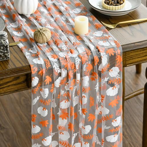 Artoid Mode Gaze Tüll Orange Weiß Kürbisse Blätter Herbst Tischläufer 70x300 cm, Küche Tisch Dekoration Drinnen Urlaub Party Dekor Artoid Mode Gaze Tüll Orange Weiß Kürbisse Blätter Herbst Tischläufer 70x300 cm, Küche Tisch Dekoration Drinnen Urlaub Party Dekor von Artoid Mode