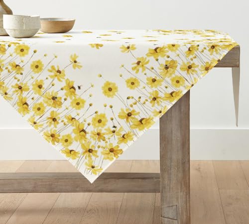 Artoid Mode Gelbe Blumen Biene Frühling Tischwäsche, Saisonnal Sommer Küche Tisch Dekoration Drinnen Urlaub Party Dekor 85x85 cm von Artoid Mode