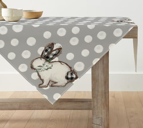 Artoid Mode Grau Tupfen Hasen Ostereier Ostern Tischdecke, Tischwäsche Frühling Küche Tisch Dekoration Drinnen Urlaub Party Dekor 85x85 cm von Artoid Mode