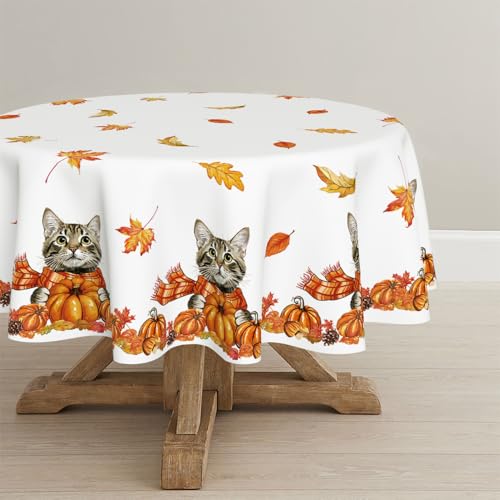 Artoid Mode Katze Ahornblätter Schal Kürbisse Herbst Tischdecke Rund 120 cm, Saisonnal Fleckschutz Tischwäsche Küche Dekoration Party Dekor Artoid Mode Katze Ahornblätter Schal Kürbisse Herbst Tischdecke Rund 120 cm, Saisonnal Fleckschutz Tischwäsche Küche Dekoration Party Dekor von Artoid Mode