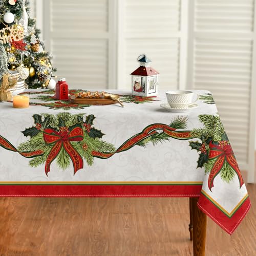 Artoid Mode Poinsettie Ribbon Blumen Blätter Schleifen Weihnachten Tischdecke 140x110 cm, Winter Fleckschutz Tischwäsche Küche Dekoration Party Dekor Artoid Mode Poinsettie Ribbon Blumen Blätter Schleifen Weihnachten Tischdecke 140x110 cm, Winter Fleckschutz Tischwäsche Küche Dekoration Party Dekor von Artoid Mode