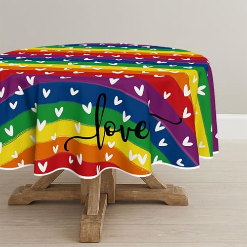 Artoid Mode Regenbogen Love Lieb LGBT LGBTQ Tischdecke Rund 140 cm, Saisonnal Fleckschutz Tischwäsche Küche Dekoration Party Dekor von Artoid Mode
