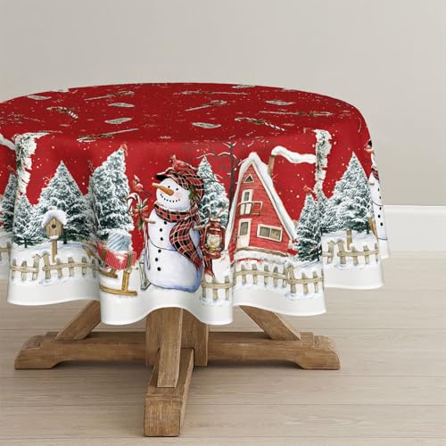 Artoid Mode Rot Haus Schnee Bäume Zaun Schneemann Weihnachten Tischdecke Rund 120 cm, Winter Fleckschutz Tischwäsche Küche Dekoration Party Dekor Artoid Mode Rot Haus Schnee Bäume Zaun Schneemann Weihnachten Tischdecke Rund 120 cm, Winter Fleckschutz Tischwäsche Küche Dekoration Party Dekor von Artoid Mode