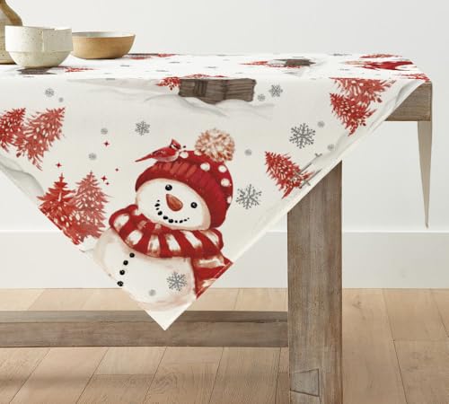 Artoid Mode Rot Schneemann Bäume Weihnachten Tischdecke, Tischwäsche Winter Xmas Küche Tisch Dekoration Drinnen Urlaub Party Dekor 85x85 cm von Artoid Mode