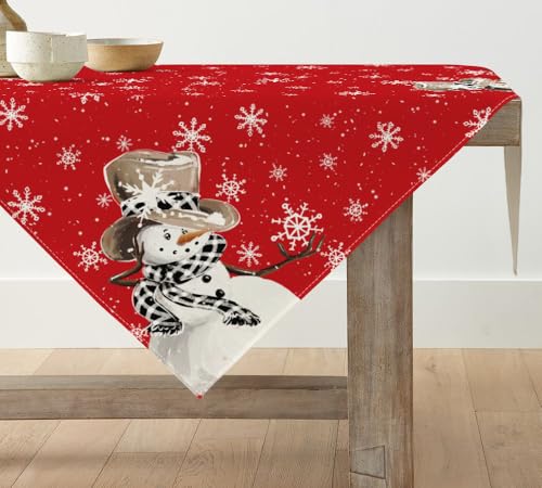 Artoid Mode Rot Schneemann Schneeflocken Weihnachten Tischdecke, Winter Tischwäsche Küche Tisch Dekoration Drinnen Urlaub Party Dekor 85x85 cm von Artoid Mode