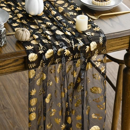 Artoid Mode Schwarz Gold Gaze Tüll Kürbisse Blätter Herbst Tischläufer 70x300 cm, Küche Tisch Dekoration Drinnen Urlaub Party Dekor Artoid Mode Schwarz Gold Gaze Tüll Kürbisse Blätter Herbst Tischläufer 70x300 cm, Küche Tisch Dekoration Drinnen Urlaub Party Dekor von Artoid Mode