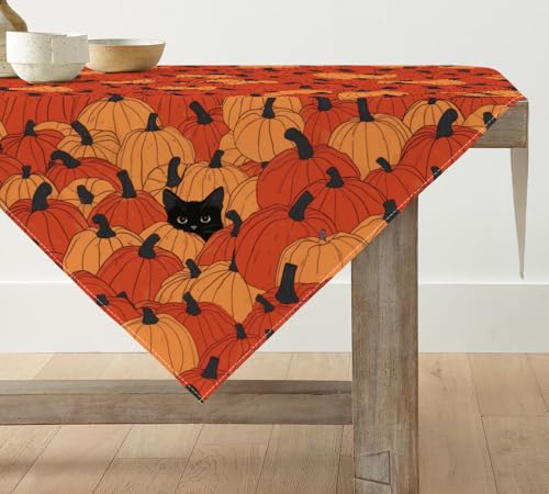 Artoid Mode Schwarz Katze Kürbisse Herbst Tischdecke, Saisonnal Tischwäsche Küche Tisch Dekoration Drinnen Urlaub Party Dekor 85x85 cm von Artoid Mode