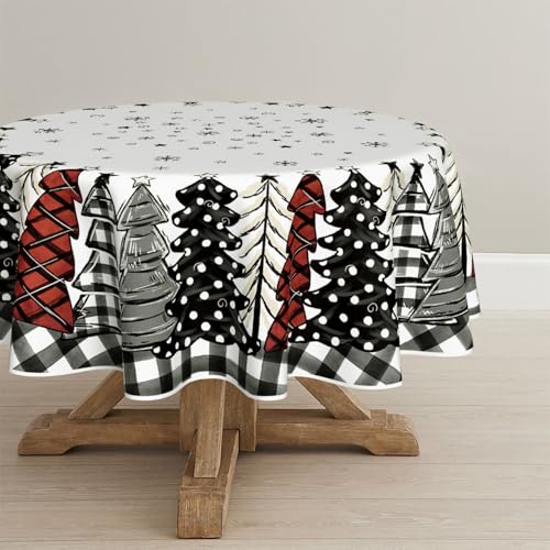Artoid Mode Schwarz Weiß Büffelkaro Bäume Schneeflocken Weihnachten Tischdecke Rund 140 cm, Fleckschutz Tischwäsche Küche Dekoration Party Dekor Artoid Mode Schwarz Weiß Büffelkaro Bäume Schneeflocken Weihnachten Tischdecke Rund 140 cm, Fleckschutz Tischwäsche Küche Dekoration Party Dekor von Artoid Mode