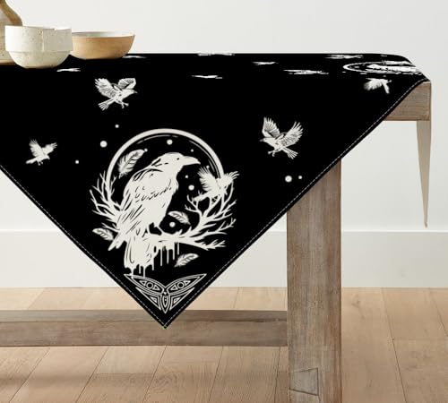 Artoid Mode Schwarz Wikinger Rabe Helm der Ehrfurcht Tischwäsche, Saisonnal Küche Tisch Dekoration Drinnen Urlaub Party Dekor 85x85 cm von Artoid Mode