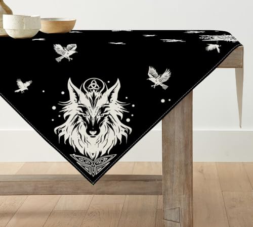 Artoid Mode Schwarz Wikinger Wolf Helm der Ehrfurcht Tischwäsche, Saisonnal Küche Tisch Dekoration Drinnen Urlaub Party Dekor 85x85 cm von Artoid Mode